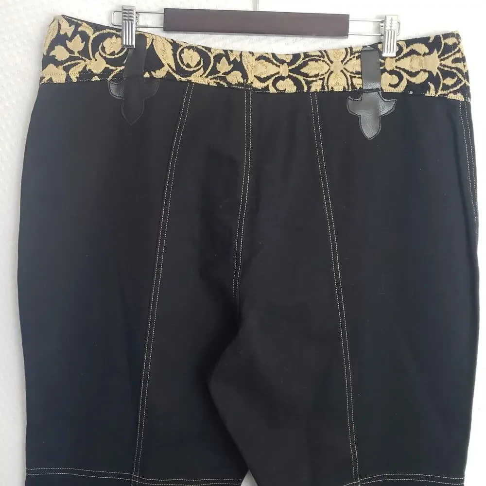 Womens Western Rodeo Bootcut Jeans Black w/ Gold Embroidery & Faux Leather Sz 22